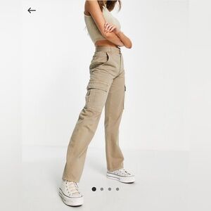 Stradivarius STR straight leg cargo pants in stone